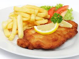 Rántott jércemell hasábburgonyával (A,C,G) - Schnitzel mit pommes Hühner - Breaded Chicken whit potato